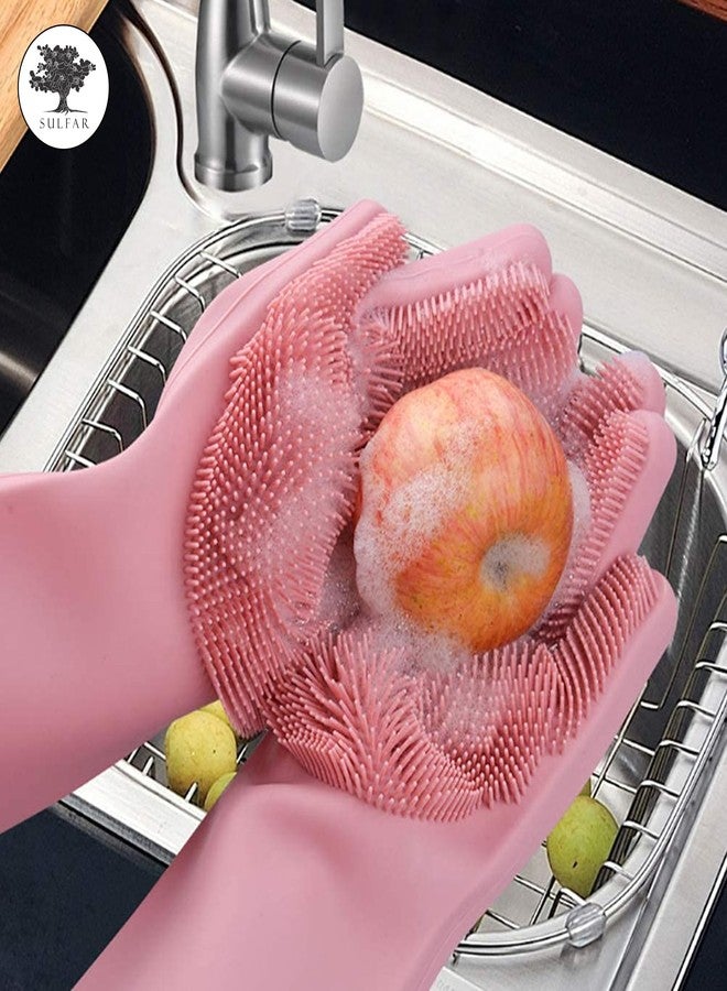 الكبريت قفازات سولفار السحرية المصنوعة من السيليكون لغسل الأطباق، قفازات تنظيف من السيليكون، قفازات يدوية من السيليكون لغسل الأطباق في المطبخ والعناية بالحيوانات الأليفة (متعددة الألوان، زوج واحد) - Image 3